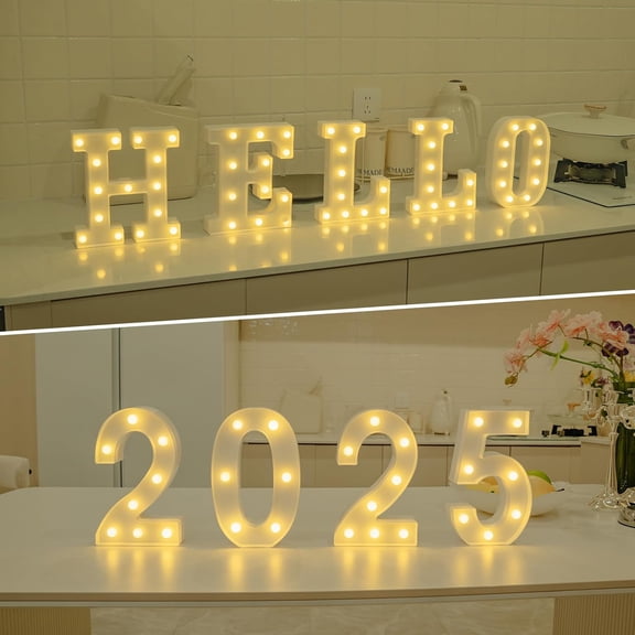 YJYASX-LED Letter Lights Sign Marquee Light Up Letters Sign for Night Light Wedding/Birthday Party Battery Powered Christmas Lamp Home Bar Decoration(E)