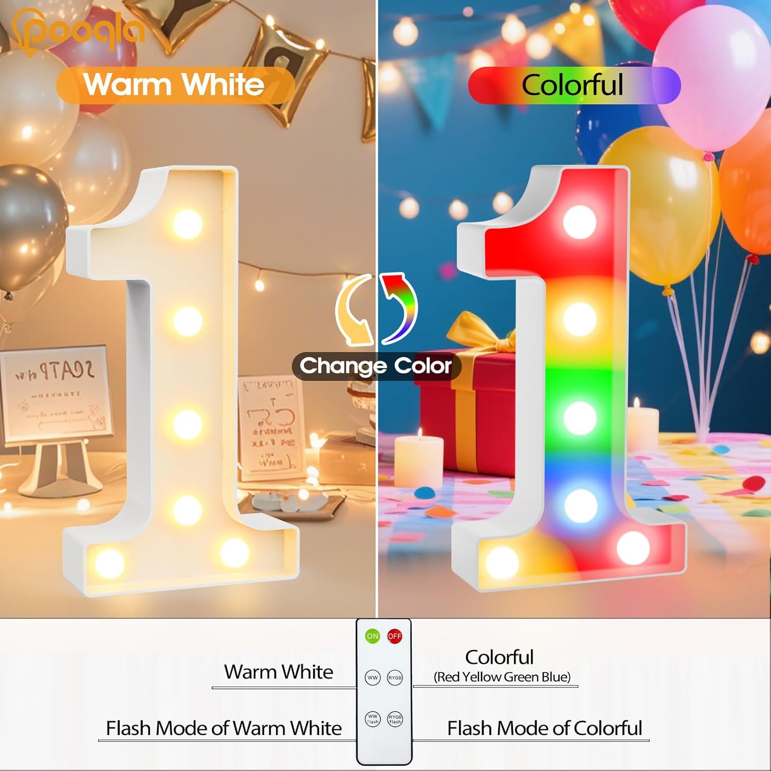 YJYASX-LED Light Up Numbers 3, Warm White and Colorful Lighted Marquee ...