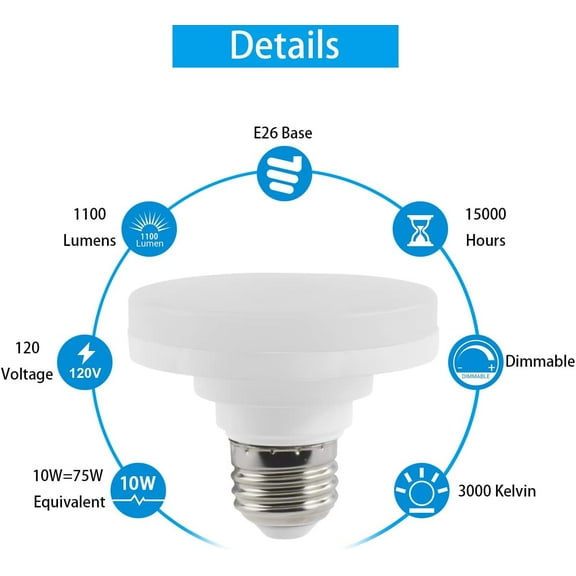 YJYASX-LED Puck Light Bulb with E26 Screw, Mini Flat Light Bulb, 10W Equivalent CFL 75W, Dimmable, 1100LM, 3000K, E26 Medium Base, ETL Listed, Low Profile Squat Bulbs for Home Fixture. (3000K, 2 Pack
