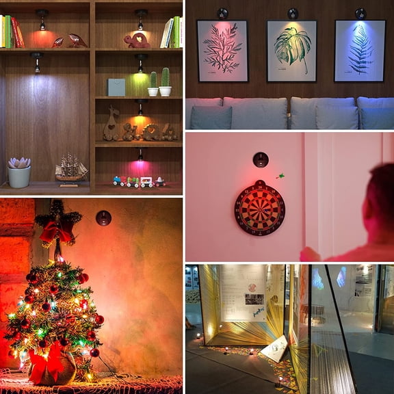 YJYASX-LED Spot Lights Indoor Wireless Battery Operated Small Spotlight with Remote Control RGB+W Mini Accent Lights w/Dimmer & Timer for Lighting up Artwork Painting Display (2-Pack)