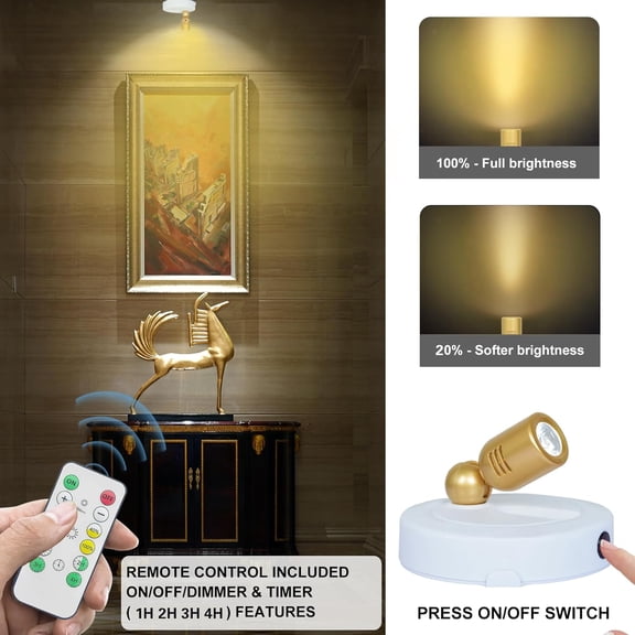 YJYASX-LED Spotlight Indoor, Battery Operated Spotlights with Remote, Up Lights for Plants, Dimmable Tree Spotlight, Picture Lights for Wall Art Display Dartboard Painting Artwork Accent Frames