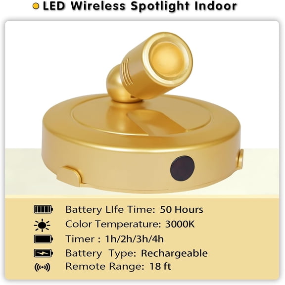 YJYASX-LED Spotlight Indoor,Battery Powered Uplighting Indoor with Timer,Small Accent Warm White Spot Lights for Plants Tree Wall Art Display Painting Artwork Portrait Dartboard Gallery-Gold