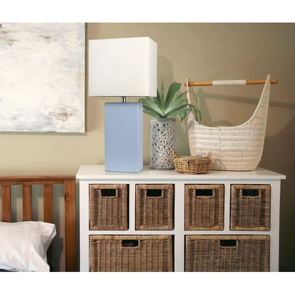 YJYASX-LT1025-PWK Modern Leather Table Lamp with White Fabric Shade, Periwinkle