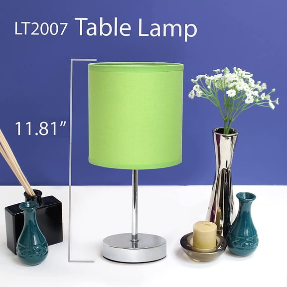 YJYASX-LT2007-GRN-2PK Chrome Mini Basic Table Lamp with Fabric Shade 2 Pack Set, Green