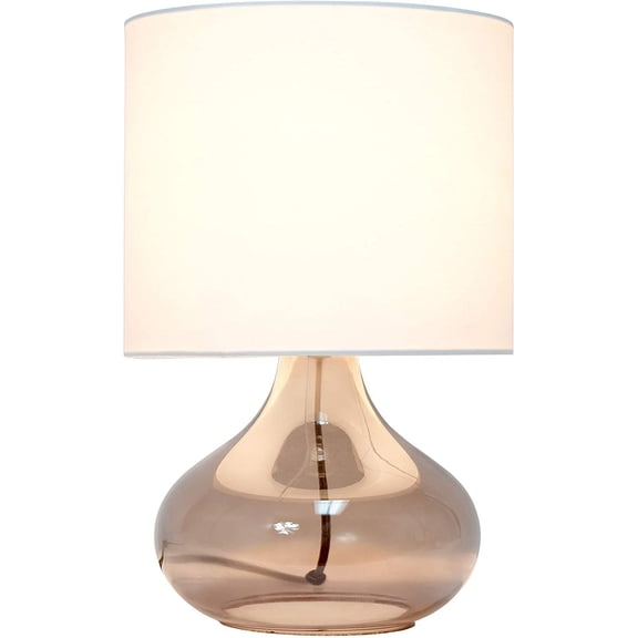 YJYASX-LT2063-SMW Small Glass Raindrop Bedside Table Lamp with White Fabric Shade, Smoke Gray