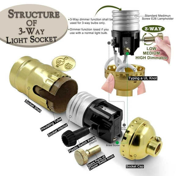 YJYASX-Lamp Making Kit,Make a Lamp or Repair Kit,3-Way Lamp Socket with Matching Cord Lamp Harp Set,Lamp Wiring Kit for Table Floor Lamp,Essential Hardware for DIY Lamp Design or Repair (Gold, 1)