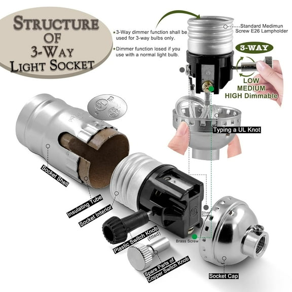 YJYASX-Lamp Making Kit,Make a Lamp or Repair Kit,3-Way Lamp Socket with Matching Cord Lamp Harp Set,Lamp Wiring Kit for Table Floor Lamp,Essential Hardware for DIY Lamp Design or Repair (Silver, 1)