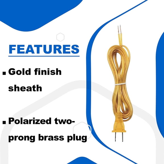 YJYASX-Lamp Wire, 8ft Lamp Cord with Polarized Molded Two-Prong Plug for Table and Floor Light Fixtures, Stripped Ends, Easy and DIY Installation, UL Listed, 105 Heat Resistance Rating in Gold Finis