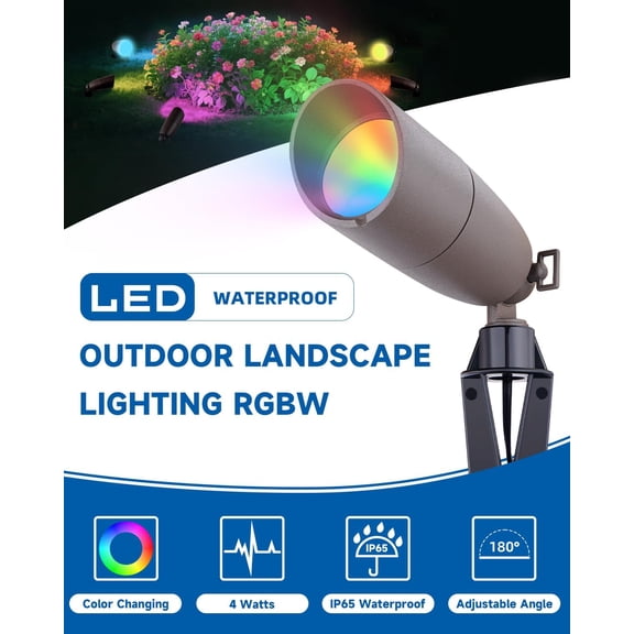 YJYASX-Landscape Spotlights Color Changing: 12V Low Voltage Spot Lights with 4W RGBW MR16 LED Bulb  Ideal for Landscape Spot Lights, Christmas Lighting & Decorative Setups