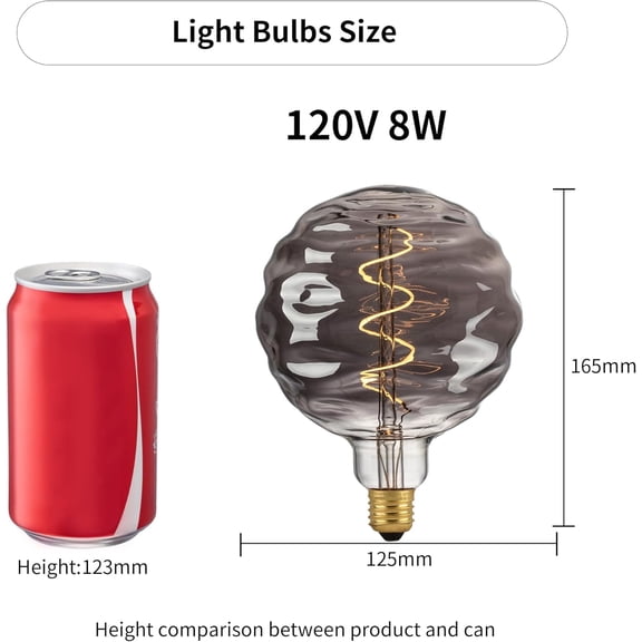YJYASX-Large Globe Led Bulb - E26 Smoke Grey 8W Equal 75W 2700K Warm Yellow Decorative Light Bulbs, High Brightness 350LM Edison Bulbs Dimmable, Vintage Decorative Hanging Light Bulbs for Home