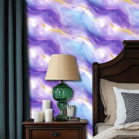 YJYASX-Lavender Galaxy Wallpaper Peel and Stick Contact Paper Wall Paper Stick 17.7" x 118.1" Self Adhesive Removable Vinyl Wall Covering Bedroom Office Decor