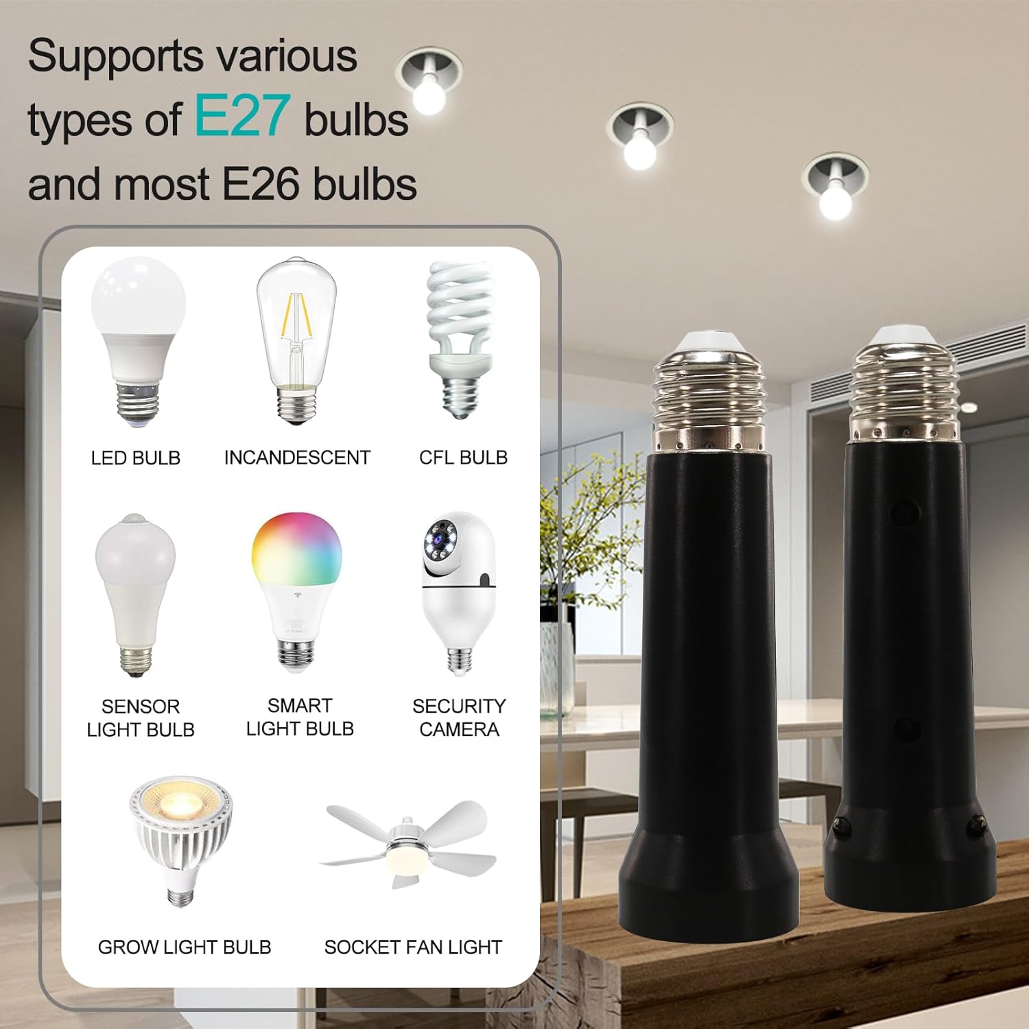 YJYASX-Light Socket Extender, E26/E27 Socket Extension Adapter, 5.31 ...
