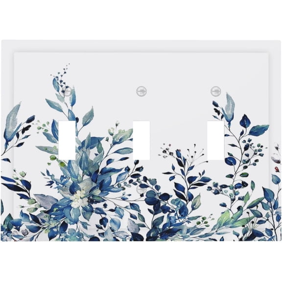 YJYASX-Light Switch Cover Blue Eucalyptus Watercolor Floral Plant Leaves 3 Gang Wall Plate Triple Light Switch Plate Toggle Decorative Outlet Covers Electrical Switchplate for Bedroom Home Decor