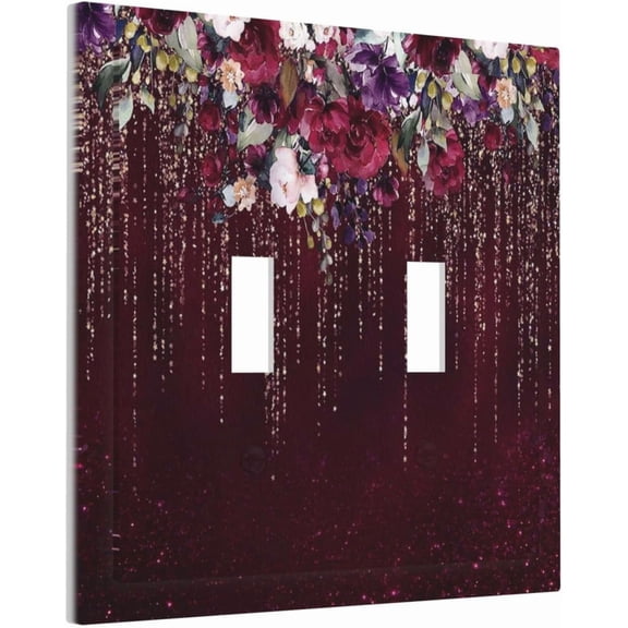 YJYASX-Light Switch Cover Burgundy Rose Flower Red Floral Glitter 2 Gang Wall Plate Double Light Switch Plate Toggle Decorative Outlet Covers Electrical Switchplate for Bathroom Bedroom Decor