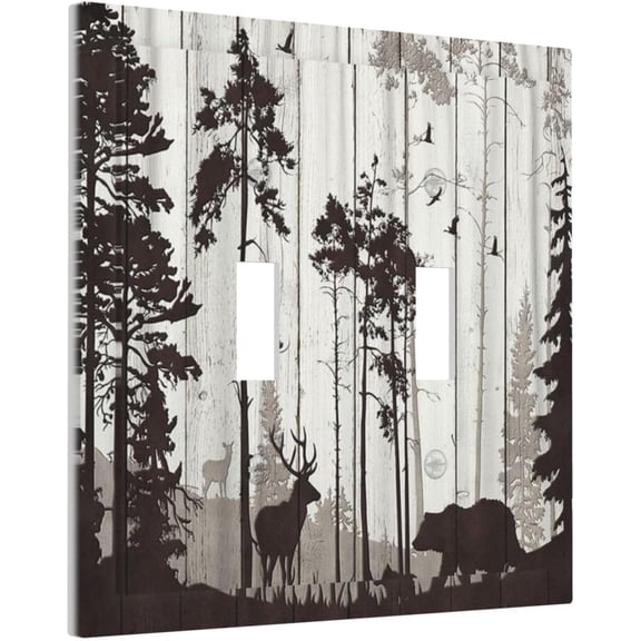 YJYASX-Light Switch Cover Rustic Deer Hunting Forest Woodland 2 Gang Wall Plate Double Light Switch Plate Country Toggle Decorative Outlet Covers Electrical Switchplate for Farmhouse Home Decor