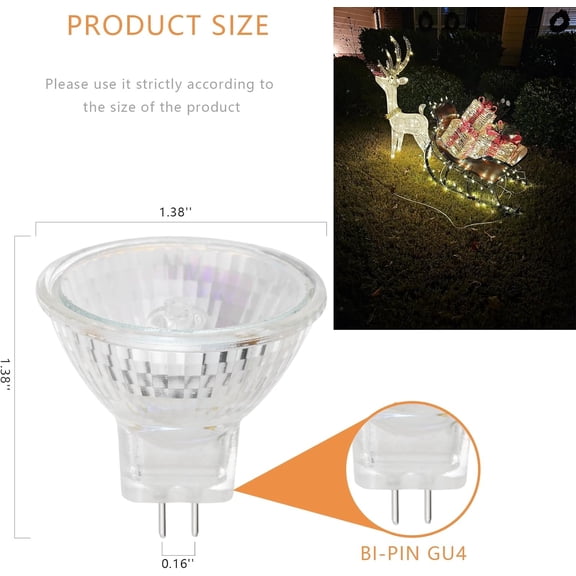 YJYASX-MR11 Halogen Bulb Clear Fiber Optics Halogen Flood Light Bulb, 10 Watts, 6 Volts, GZ4 Bi-Pin Base, with UV Glass Cover Guard, 2700K, 120 Lumens Pack of 4