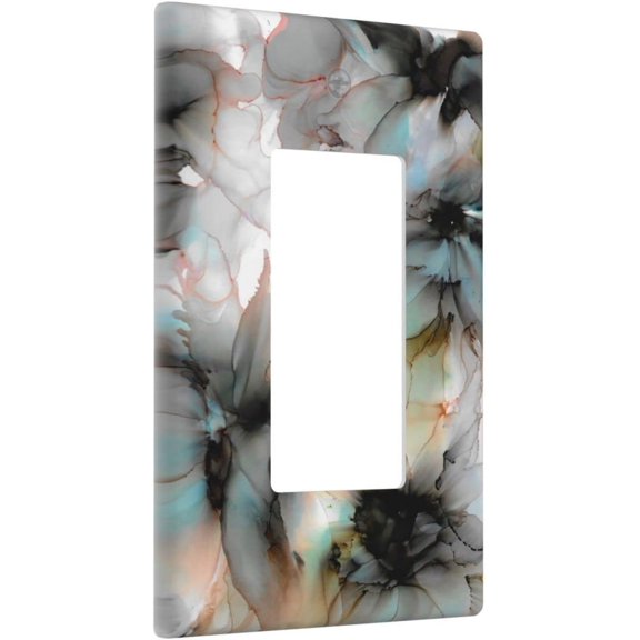 YJYASX-Marble Flower Wall Plate Decorative Single Rocker 1-Gang Outlet Light Switch Cover Decorator Art Print Faceplate 4.6" x 2.8"