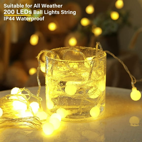 YJYASX-Mini Globe String Lights, 66 Ft. 200 LED Fairy String Lights Plug in, 8 Modes with Remote, Decor for Indoor Outdoor Party Wedding Christmas Tree Garden, Warm White