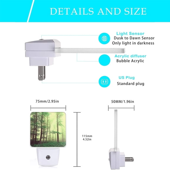 YJYASX-Misty Forest Night Light,Fantasy Green Tree Night Lights Plug into Wall with Dusk to Dawn Light Sensors 0.5W Dim Night-Lights for Bedroom