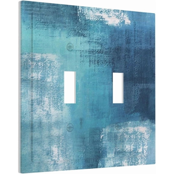 YJYASX-Modern Abstract Teal Blue Decorative 2-Gang Toggle Light Switch Cover Country Grunge Style Paint Brush Graffiti Design Double Switch Wall Plate for Home, Basement & Office Outlets