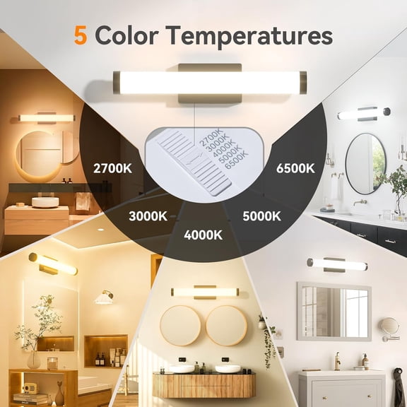 YJYASX-Modern Bathroom Vanity Light Over Mirror 16 inch, Dimmable 5CCT Led Vanity Lights for Bathroom, Black Wall Sconces-ETL Certificated