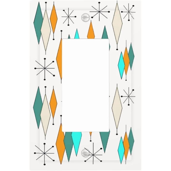 YJYASX-Modern Mid Century Geometric Abstract 1-Gang Decorator Rocker Outlet Light Switch Cover Retro Funny 1960S Diamond Atomic Art Decorative Single Device GFCI Receptacle Switch Wall Plate Dimmer M