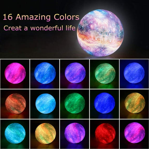 YJYASX-Moon Lamp, Night Light, 16 Colors Galaxy Lamp 3D Printing Moon Light with Stand/Remote Control/Touch/USB Rechargeable/Timer, Moon Night Light for Kids Friend, Home decor Mothers Day Gifts (4.8