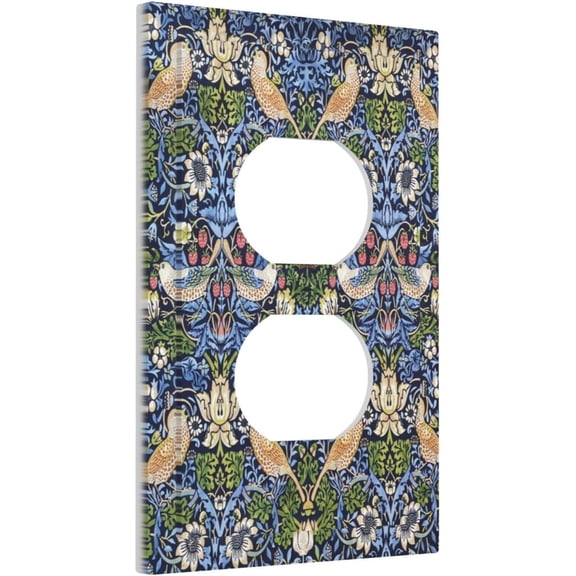 YJYASX-Morris Vintage Floral Strawberry Birds Botanical 1 Gang Outlet Plate Decorative Duplex Wall Plate Covers Electrical Receptacle Light Switch Cover Art Faceplate For Living Room Decor