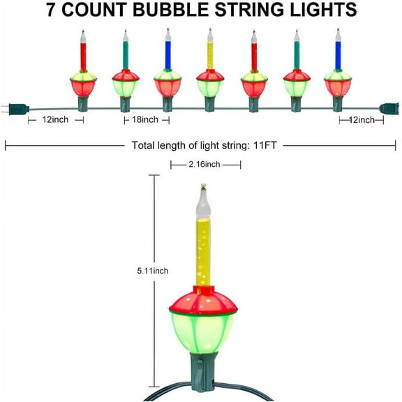 YJYASX-Multicolor Christmas Bubble Lights, 11Ft Vintage Outdoor Christmas String Lights with 8 Multicolor Bubble Lights, Vintage Christmas Decorations for Christmas Tree Mantel Windows House Holiday