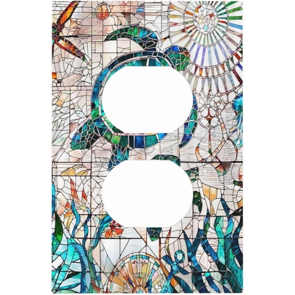 YJYASX-Nautical Green/Blue Sea Ocean Turtles 1 Gang Duplex Wall Plate Receptacle Outlet Covers Beach Summer Marine Starfish Animals Decorative Electrical Dual Device Light Switch Plug Socket Faceplat