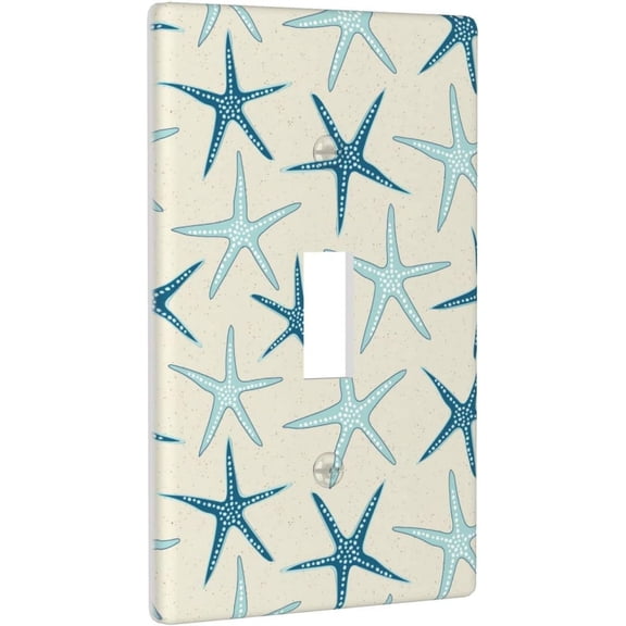 YJYASX-Nautical Starfish Beach Coastal Sea Beachy Funny Colorful Navy Blue Decor Print Light Switch Plate Cover Plastic Wall Plates (Single Gang Toggle Switch)