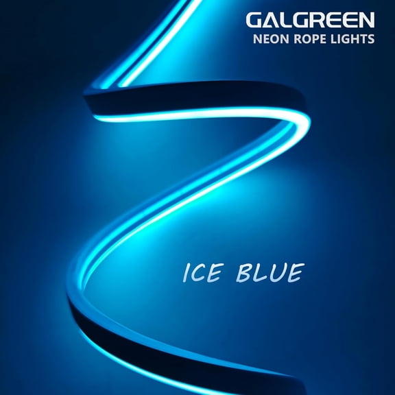 YJYASX-Neon Rope Lights, 16.4ft Rope Lights with Dimmable Remote and Adapter, Waterproof Flexible Smart Led Strip Lights for Bedroom, Super Bright, DIY Neon Sign, Indoors Outdoors Decor, Ice Blue