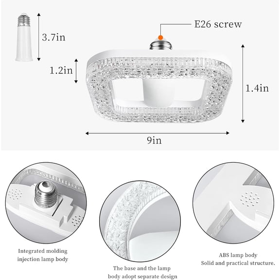 YJYASX-New Pattern imitation crystal pendant light , 200W Equivalent Exceed 2000LM E26 LED Bulb, 6000K Daylight 24 Watt High Lumen LED Bulb for Home, Shopping mall, Hotel, Factory,Garage (Square tric