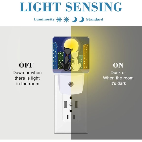 YJYASX-Night Light for Kids Girls Boys, Romantic Couple Cats Under Moon LED Night Light Plug into Wall with Dusk to Dawn Sensor for Room Decor, Hallway, Kitchen, Bathroom, Nursery, Stairs