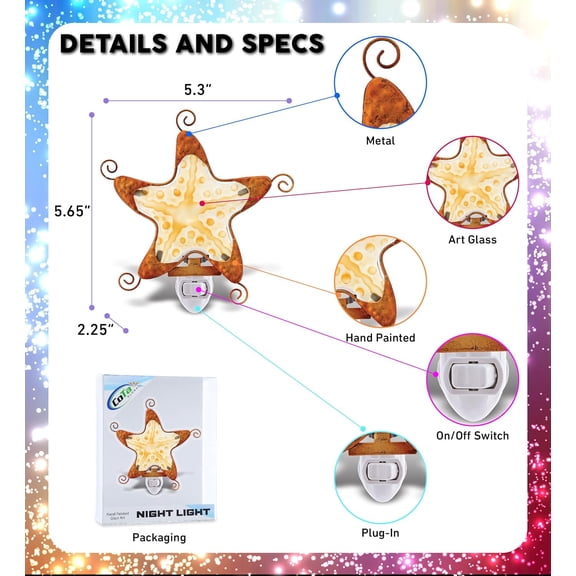 YJYASX-Night Light, Plug in Energy Efficient Decorative Socket Lamp Manual On & Off Portable Light for Stairway, Bedroom & Bathroom Marine Life Theme Accessory Home & Kitchen Decor - Starfish