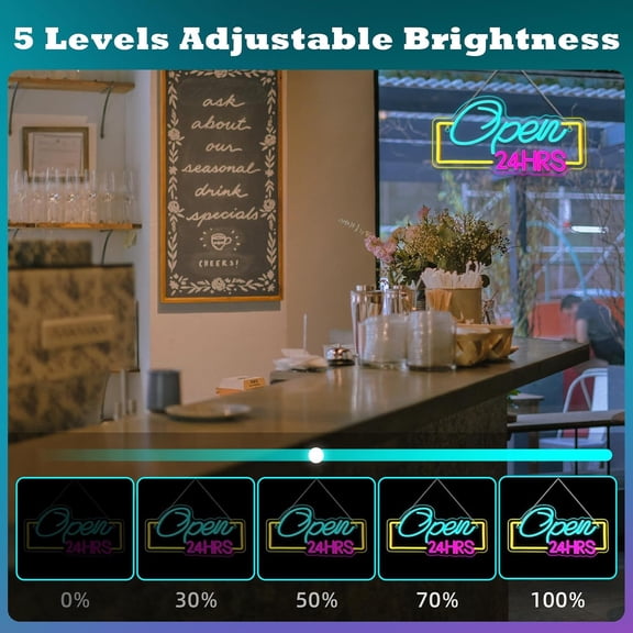 YJYASX-Open 24 Hours Neon Signs for Wall Decor Dimmable LED Neon Lights USB Powered Light Up Sign for Business Bedroom Home Bar Club Shop Salon Hotel Decor