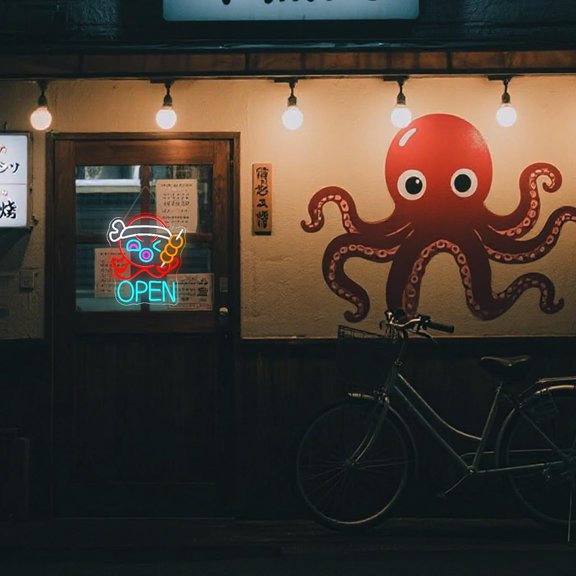YJYASX-Open Neon Sign for Wall Decor Takoyaki Octopus Ball Neon Light USB Powered LED Dimmable for Japanese Street Food Shop Anime Sushi Bar Cafe Kitchen Bar Gift Japanese Culture Lover