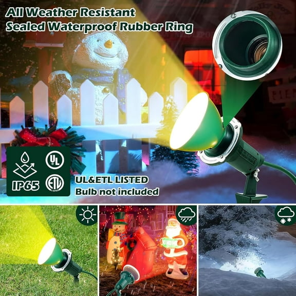 YJYASX-Outdoor Floodlight Fixture Holder, IP65 Waterproof Christmas Outdoor Light Socket with Stake & Wall Mount, E26 Base Fit with PAR38 Bulbs, ETL List 120V 6FT Cord Light Bulb Holder for House, Ya