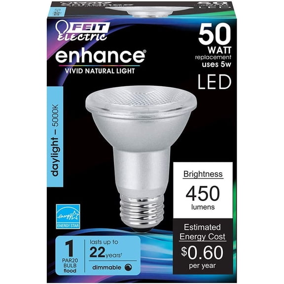 YJYASX-PAR20 LED Bulbs, 50W Equivalent, Dimmable Spotlight Bulbs, 5000k Daylight, E26 Base, 90 CRI, 450 Lumens, 22-Year Lifetime, PAR20 Flood Light Bulbs, Damp Rated, PAR20DM/950CA/4, 4 Pack