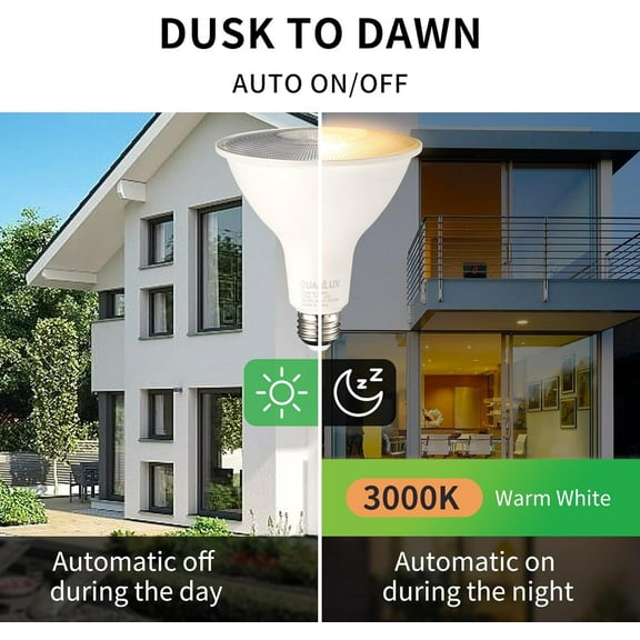 YJYASX-PAR38 Dusk to Dawn LED Bulbs, Warm White 3000K, 150W Equivalent, 1600LM, Auto On/Off Sensing Flood Outdoor Bulb, 17W, 2 Pack, Non-Dimmable, HQ-H034