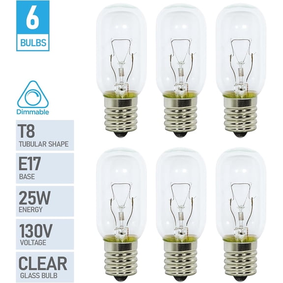 YJYASX-(Pack of 6) 25-Watt T8 Tubular Indicator Intermediate (E17) Base - 25W Appliance/Microwave Incandescent Light Bulb (25)