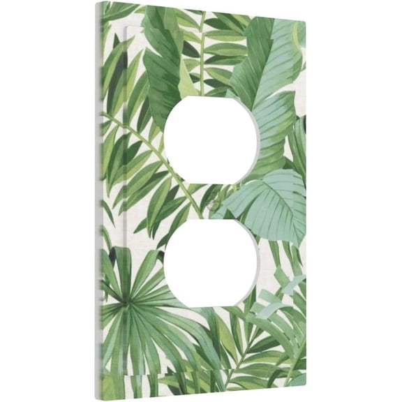 YJYASX-Palm Tree Leaves 1 Gang Duplex Receptacle Outlet Cover Green Tropical Monstera Banana Plant Leaf Electrical Wall Plate Summer Hawaiian Style One Gang Dual Device Light Switch Faceplate Socket