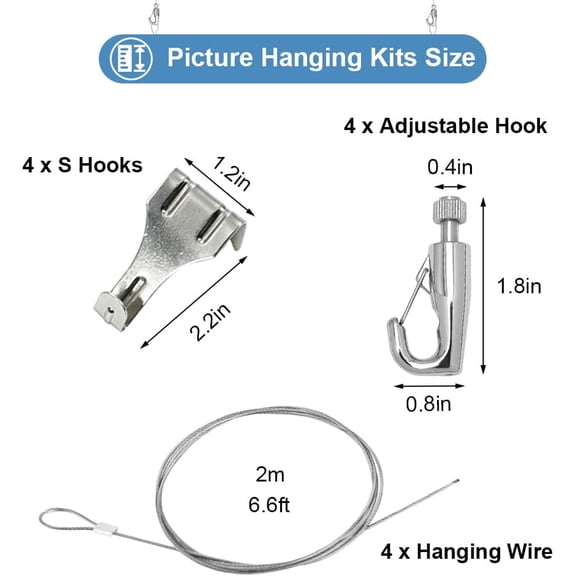 YJYASX-Picture Hanging Wire Kit 6.6ft x 1.5MM Adjustable Picture Rail Hanging System Photo Frame Vertical Hanging Hardware for Exhibition, Art Gallery Display, Billboards, Basket