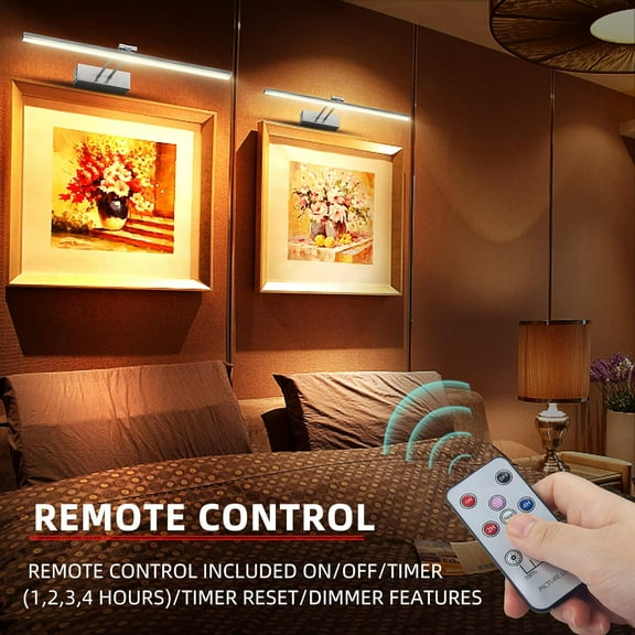 YJYASX-Picture Light,Battery Art Lights for Wall,Wireless Remote Painting Light with Timer and Dimmable,16Metal Display Lighting for Artwork,Portrait,Gallery (Brushed Black)