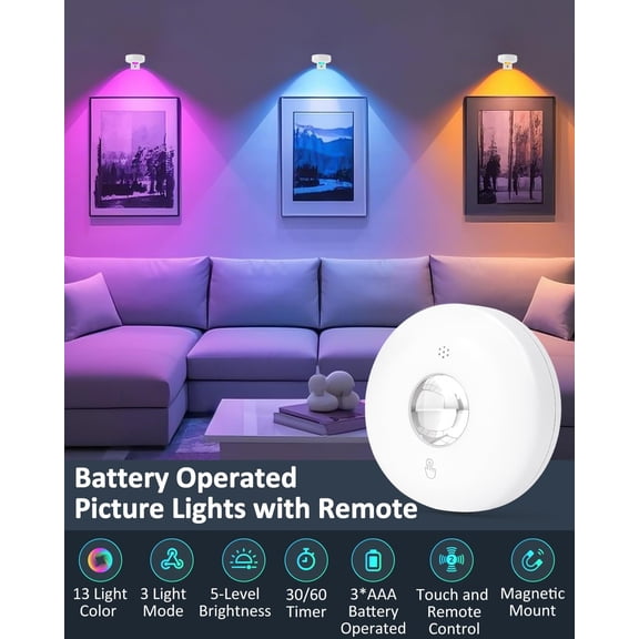 YJYASX-Picture Lights with Remote, Magnetic AAA Battery Operated Light, Under Cabinet Lighting, Tap Lights with Dimmer & Timmer for Kitchen, Closet, Shelf - 6 Pack, White