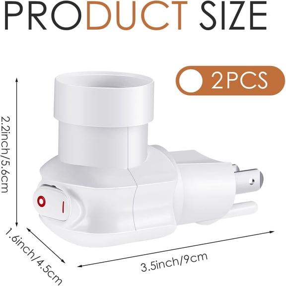 YJYASX-Plug in Light Socket, Outlet to Light Socket Adapter 3 Prong 360 Rotatable Plug with On/Off Switch Bulb Adapter(2 Pcs)