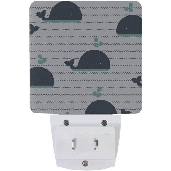 YJYASX-Plug-in Night Light Waves and Whale Printed LED Nightlight, Dusk-to-Dawn Sensor, Bedroom, Bathroom, Kitchen, Hallway, Stairs, Energy Efficient, 2-Pack, 0.5W