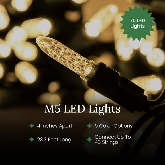 YJYASX-Pro Christmas M5 LED Holiday Lights - 100 Bulbs, 33.3ft - Professional Grade Indoor Outdoor Diamond Cut Sparkle Light Strings for Home Decorations and Christmas Trees - Green