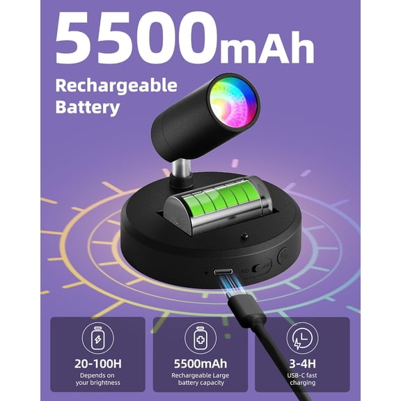 YJYASX-RGB Spotlights Indoor with Remote, 5500mAh Rechargeable Picture Lights, DIY Mode & 83 Color Changing Uplighting, Wireless Mini Accent Lighting for Christmas (2Pack-Black)