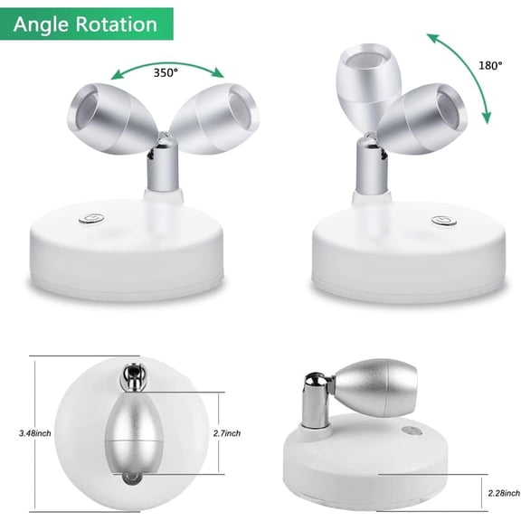 YJYASX-RGB Wireless LED Spotlight, Battery Operated Accent Lights, Indoor Mini Puck Light, Dimmable Uplight with Remote, 4000K Warm White, Stick on Wall Light with Rotatable Head, White, 2 Pack